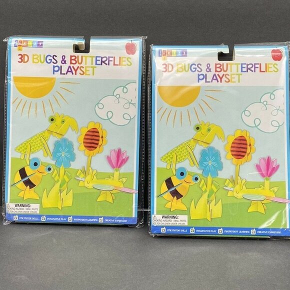 3D Bugs & Butterflies Pre K Playset Fine Motor Imaginative Play Set Of 2 teacher - Picture 1 of 9